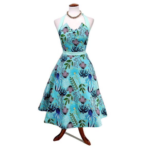 Lindy Bop Myrtle Blue Floral Halter Dress - Picture 4 of 7
